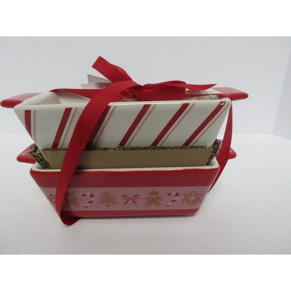 Holiday Time Mini Loaf Pans Double Set of 2 100% Stoneware NEW